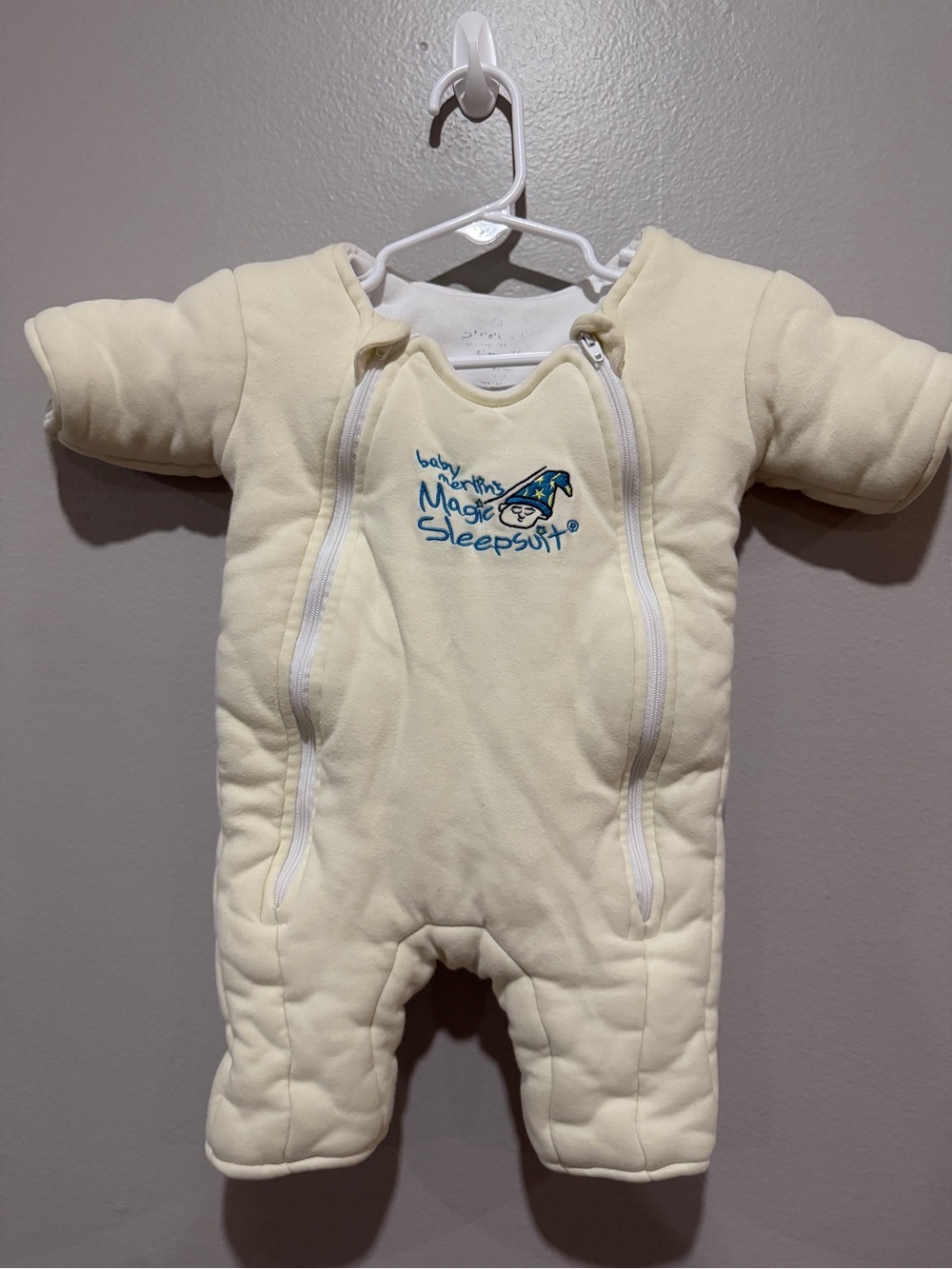 Baby Merlin’s Magic Sleepsuit cream color size Small 12-18 lbs